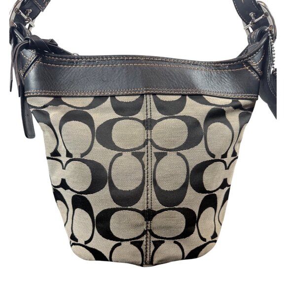 Coach Signature Sufflette C Canvas & Leather Hobo Shoulder Crossbody Bag - Picture 2 of 15